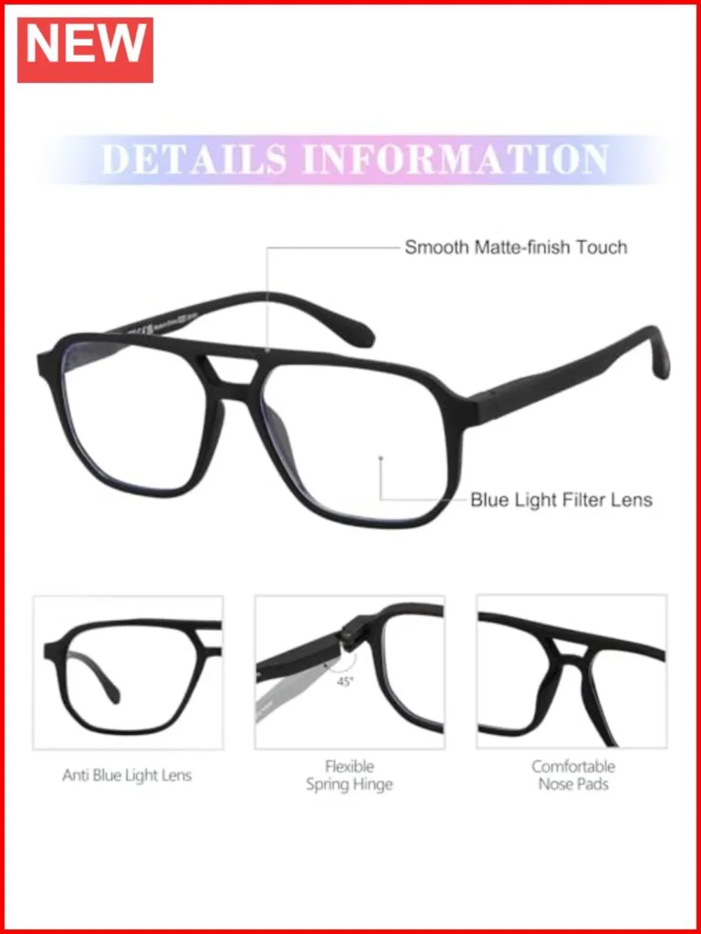 Retro Square Aviator Blue Light Reading Glasses Spring Hinge